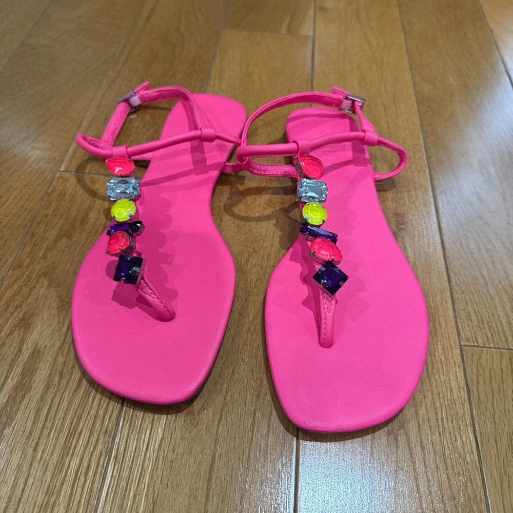 SCHUTZ Women's Salto Rasteiro Jeweled Thong T-Strap Sandals sz 6